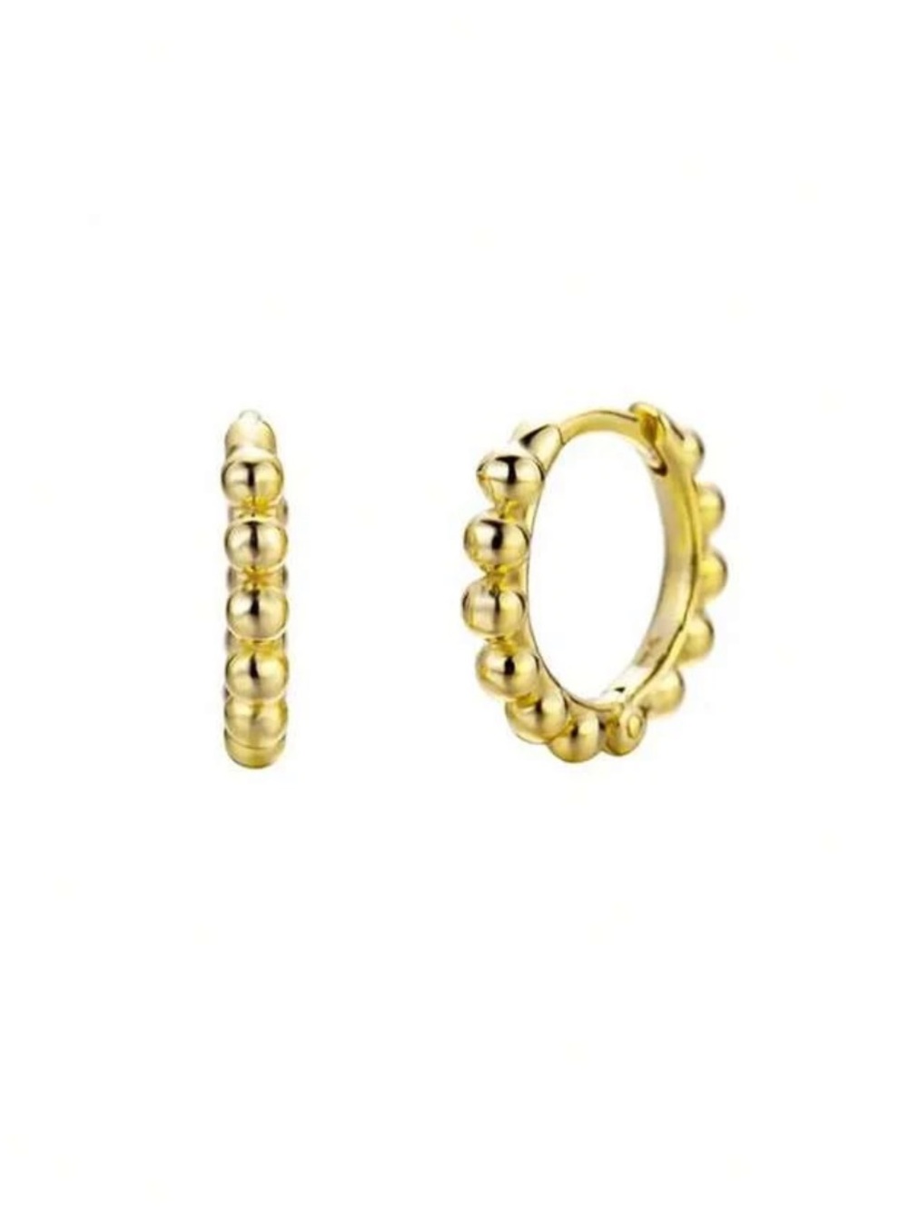 Stainless Steel Hypoallergenic Gold Tone Beaded 8MM Hoop Earrings